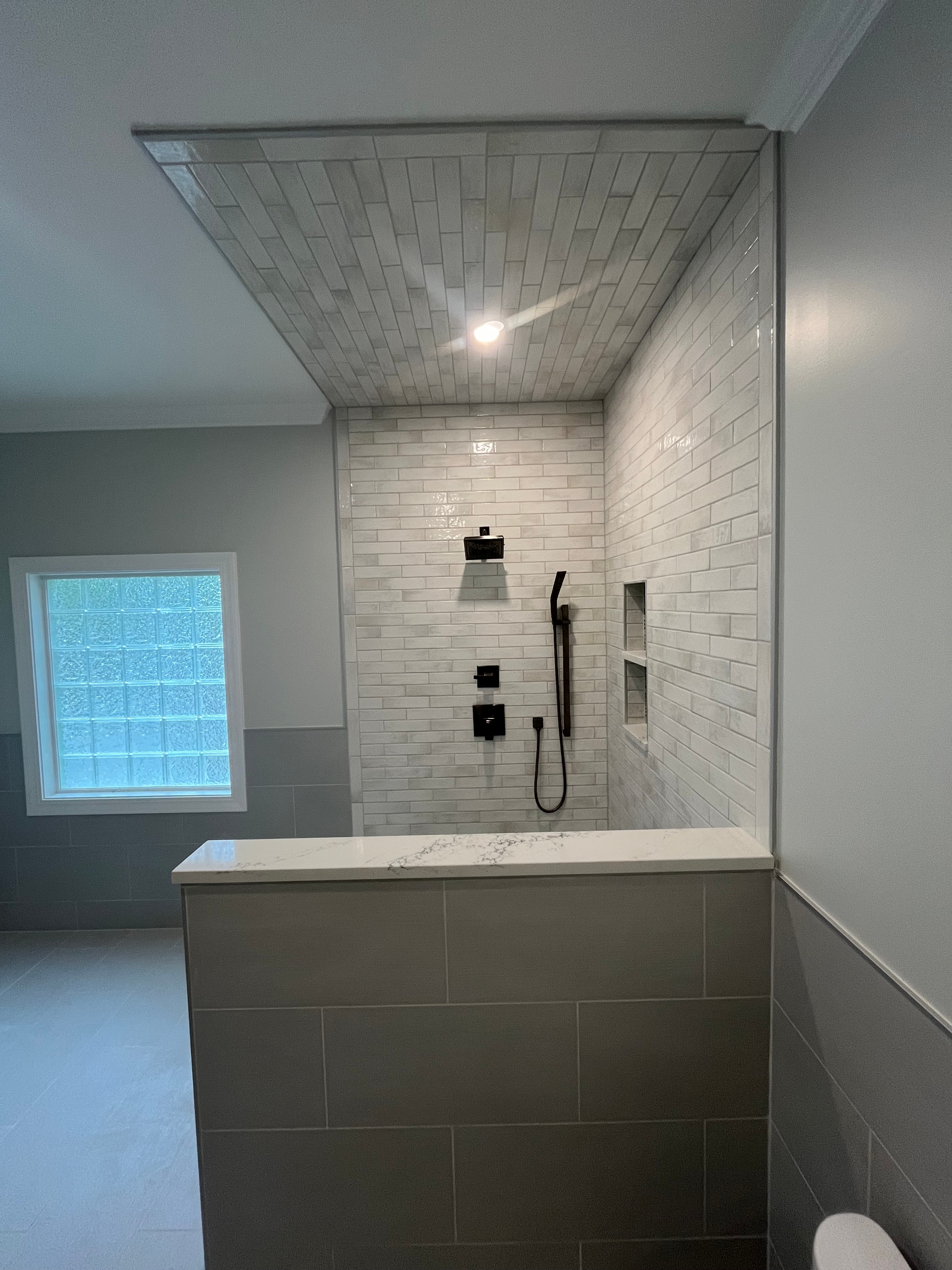 Walk-In Shower with Ceiling Tile