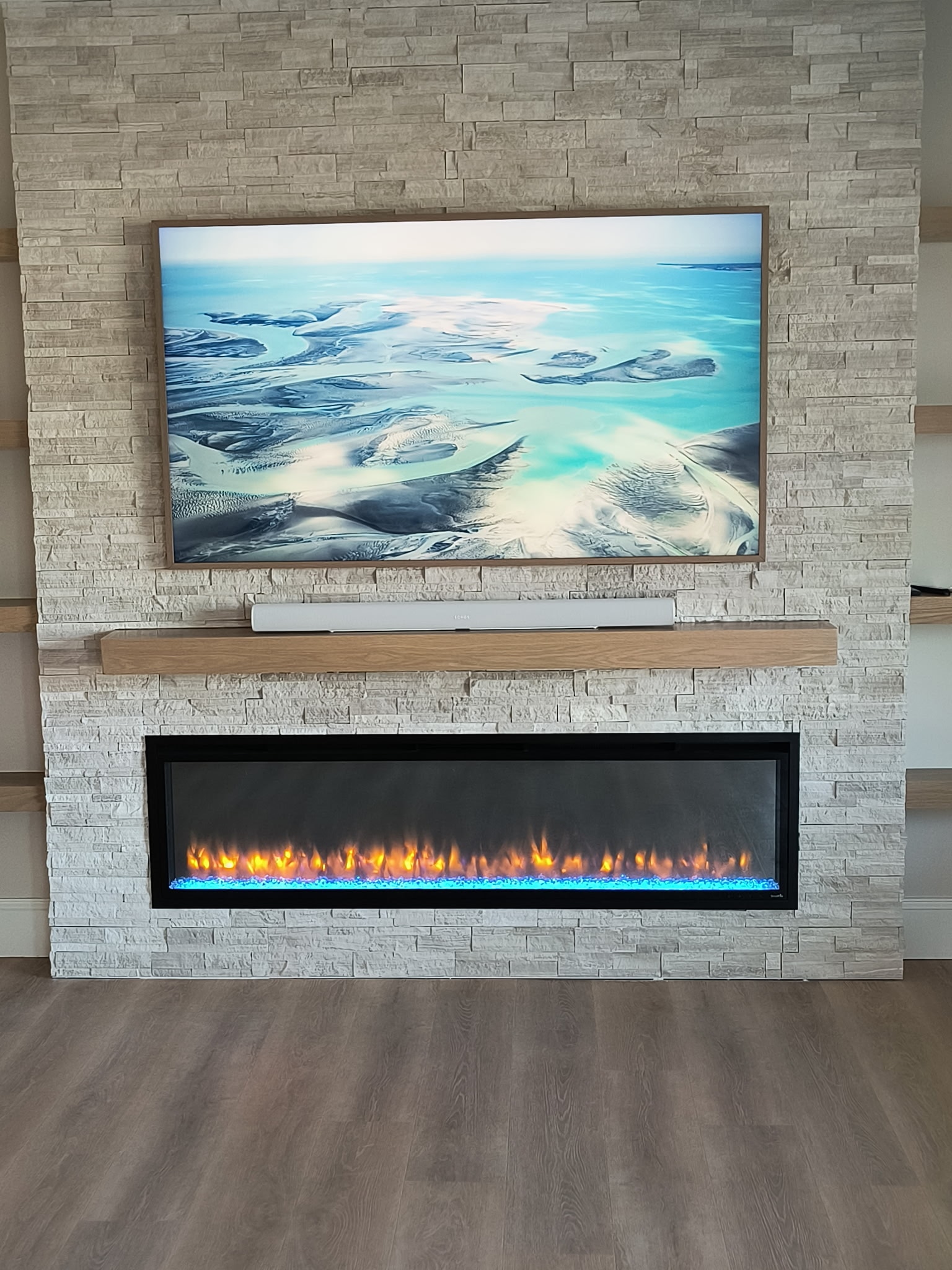 Stone Fireplace & LVP